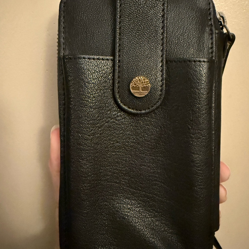 Black Leather Optional Crossbody with Gold Logo